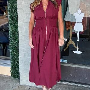 She + Sky Burgundy Sleeveless Midi Dress